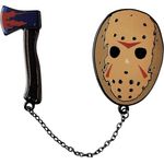 FaNaTtik Freitag 13th Pin Badge Duo, limitiertes Set mit Jason's Hockeymaske (58x42,4mm) und Axt (68,8x26,7mm), Metall mit Verbindungskette