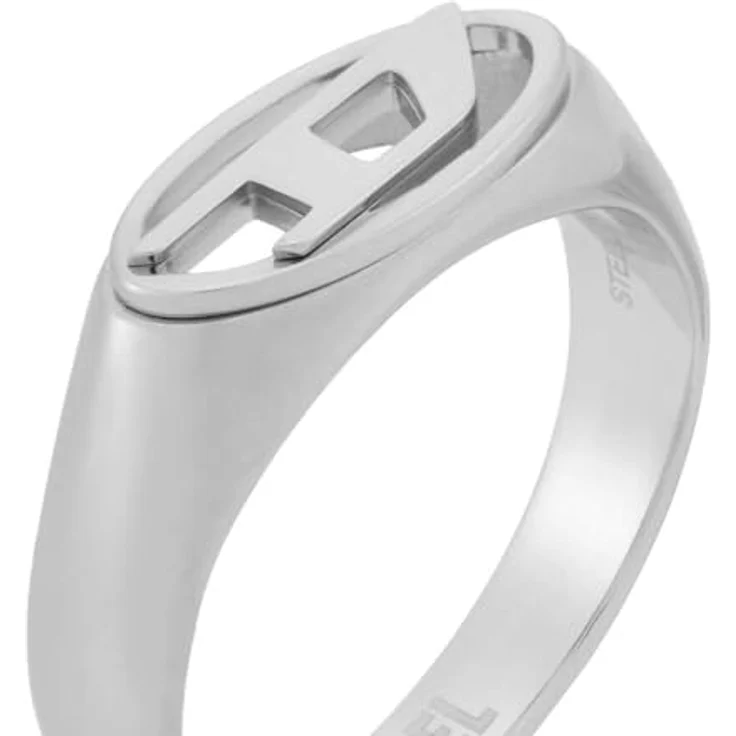 Diesel Herren Oval D Logo Ring, silberfarbener Edelstahl, poliertes Finish – Bild 4