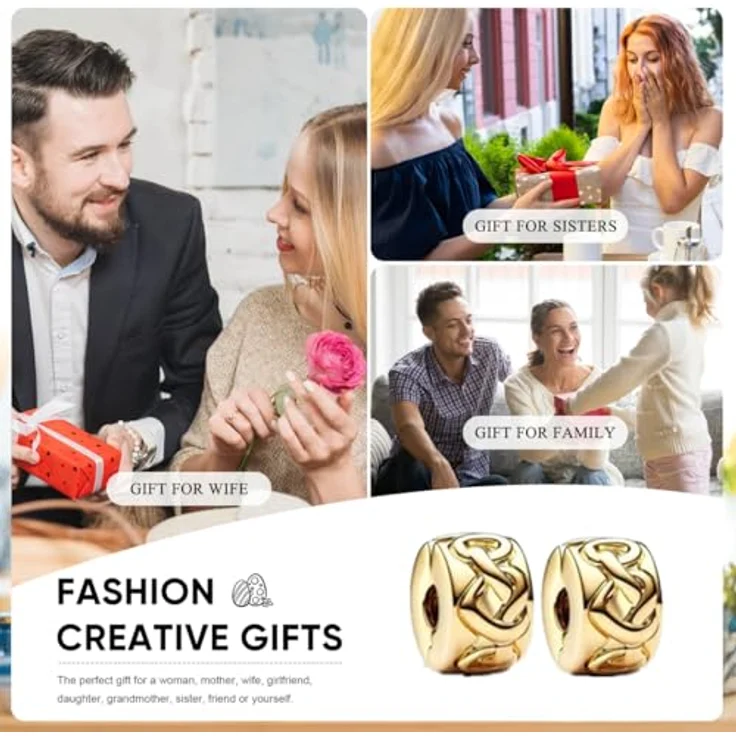 WEIMU Golden Charms 925 Sterling Silber Anhänger für Armband & Halskette, hypoallergen, geeignet für Pandora und Co. (Golden 6) – Bild 5