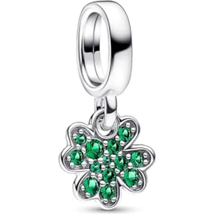 PANDORA Moments Vierblättriges Kleeblatt Charm-Anhänger aus Sterling Silber mit grünen Kristallen, kompatibel mit Moments Armbändern, 792751C01 – Bild 2