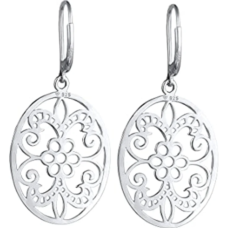 Elli Ohrhänger Ornament Floral, Damen Schmuck in 925 Sterling Silber, handgefertigt, anlaufgeschützt, hochglanzpoliert – Bild 4