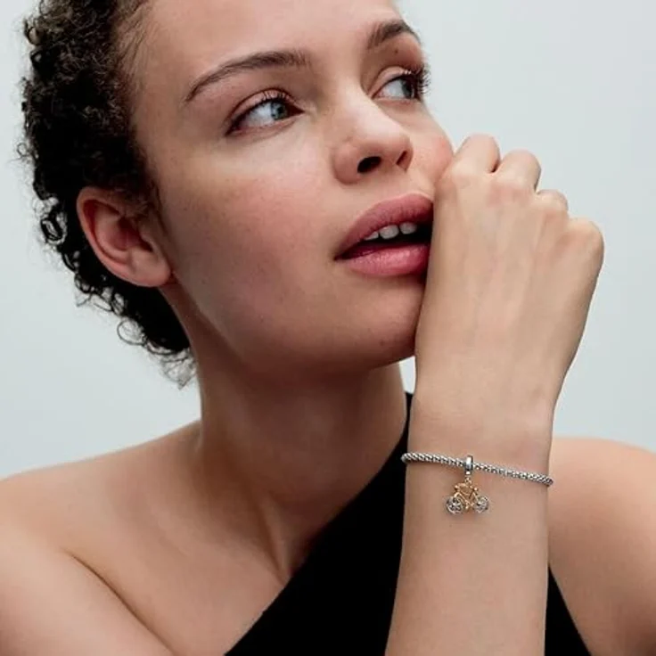 Pandora Charm-Einhänger 763354C01, Fahrrad-Charm aus Sterling Silber und 14k vergoldet mit Zirkoniasteinen – Bild 2