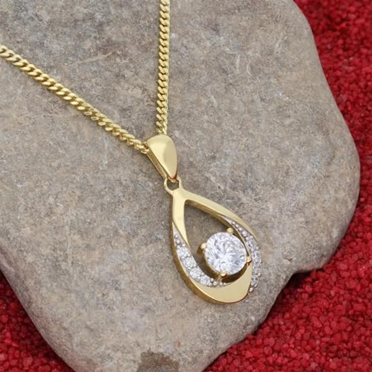 trendor Damen Gold Anhänger 333 mit Zirkonia, tropfenförmig an vergoldeter Silberkette 45 cm, elegantes Schmuckstück mit funkelnder Verzierung – Bild 4