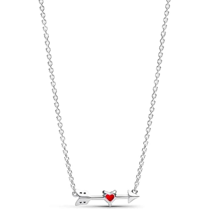 PANDORA Moments Pfeil & Murano-Glas-Herz Halskette aus Sterling Silber mit Zirkonia, rot, 50 cm, 393669C01-50 – Bild 2