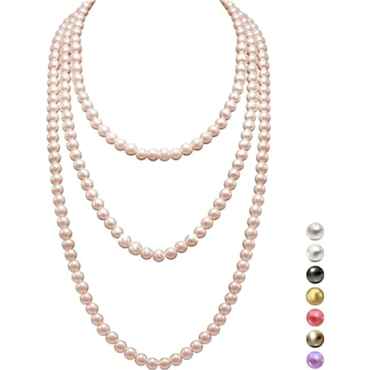 Halukakah Lange Perlenhalskette für Frauen, 1920er Jahre 180cm, 8mm Zuchtperlen in Champagner-Gold, perfekt für besondere Anlässe