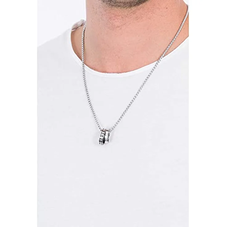 Diesel Doppel-Anhänger Halskette für Männer, 55 cm + 5 cm Silber Edelstahl, mit Karabiner und Geschenkbox, DX1168040 – Bild 5
