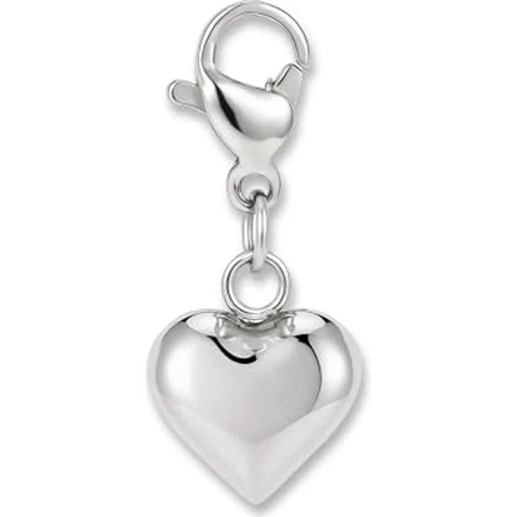 GD GOOD.designs Charms Anhänger 3D-Herz, silberner Kettenanhänger aus 316L Edelstahl mit Karabiner-Verschluss, wasserfest & hypoallergen – Bild 1