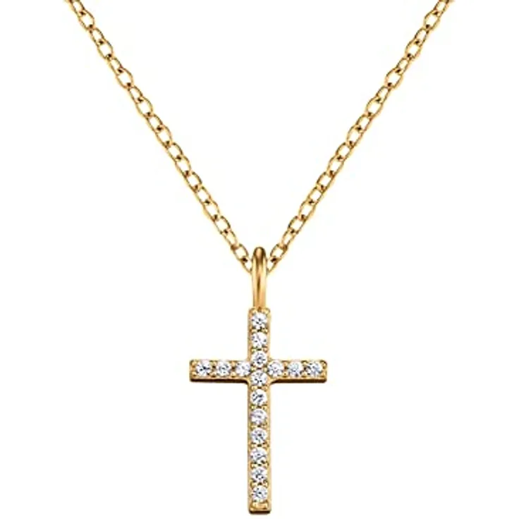 Engelsrufer Halskette mit Kreuz-Anhänger aus 925er Sterlingsilber und Zirkonia, vergoldet, 38cm +4cm verstellbar, ERN-LILCROSS-ZI-G