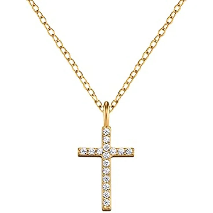 Engelsrufer Halskette mit Kreuz-Anhänger aus 925er Sterlingsilber und Zirkonia, vergoldet, 38cm +4cm verstellbar, ERN-LILCROSS-ZI-G
