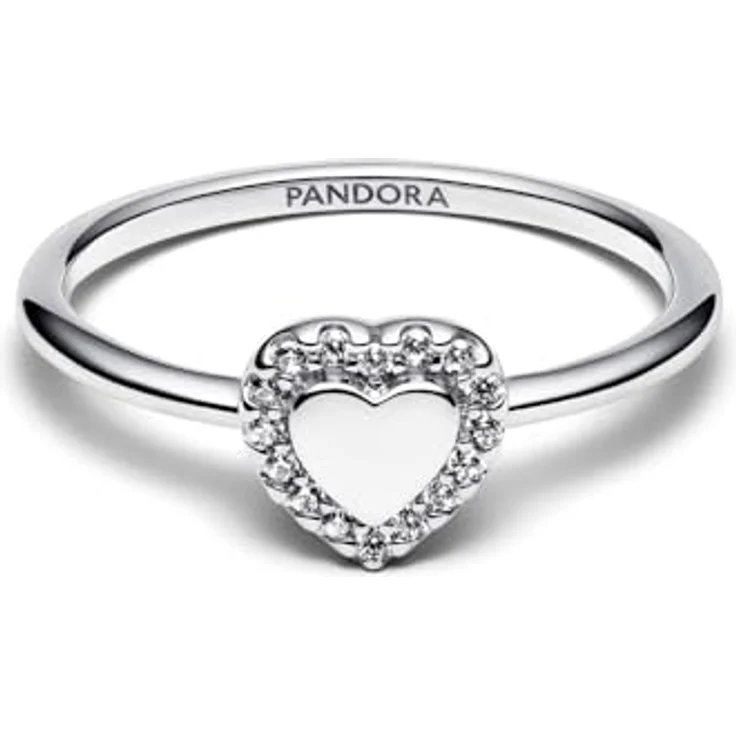 PANDORA Timeless Gravierbarer Herz Strahlenkranz Ring aus Sterling Silber mit Zirkonia, Größe: 54, personalisierbar – Bild 3