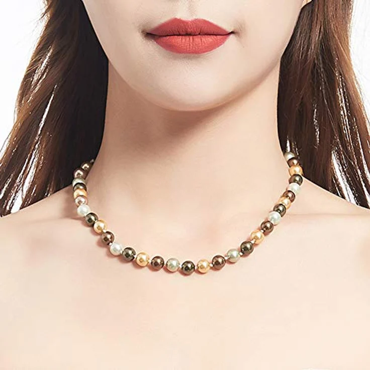 Bulinlin Damen Muschel Perlenkette, Boho Statement Choker Halskette, 8mm Brown, perfekte Geschenkidee – Bild 2
