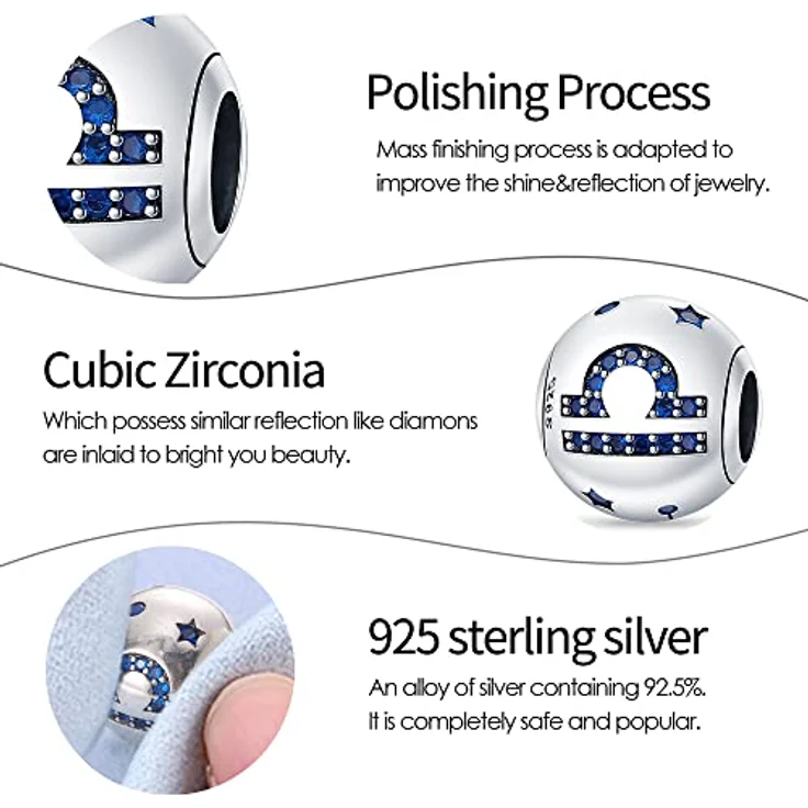 Pandach Damen Charm Anhänger Sternzeichen für Armband, 925 Sterling Silber mit Zirkonia-Steinen, 12 Sternbilder Charms Beads, kompatibel mit Pandora Armband und europäischen Halsketten – Bild 3