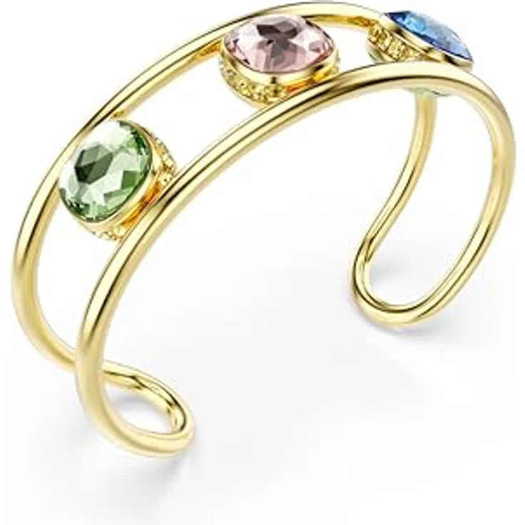 Swarovski Chroma Armreif, Vergoldeter Damenarmreif mit Wendbaren Grünen, Blauen und Pinken ReCreated Crystals, 15.7 x 1.8 cm – Bild 3