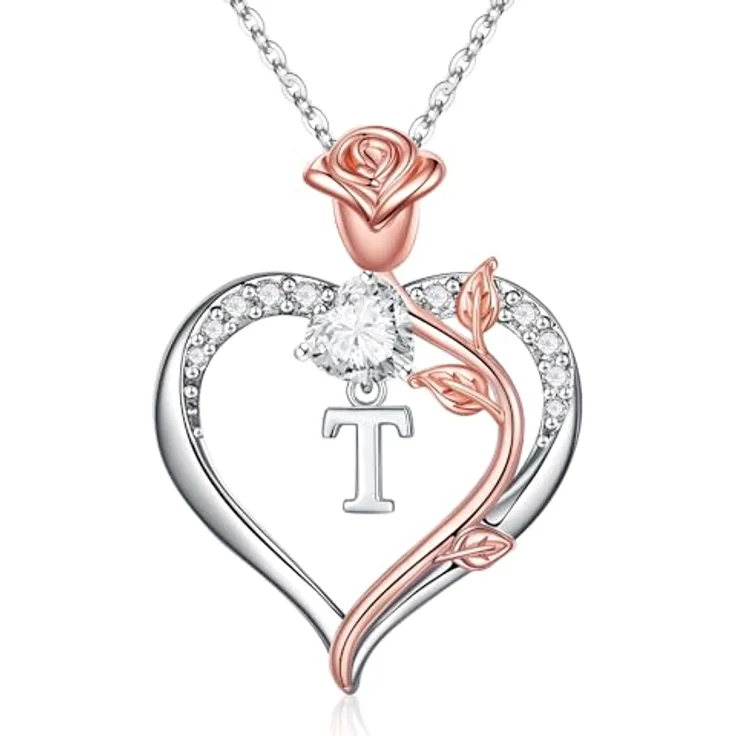 TINGN Rosen Herz Kette Damen, 14K vergoldet mit CZ Anhänger, 45,7 cm lang, Geschenk für Frauen und Mädchen zu besonderen Anlässen – Bild 1