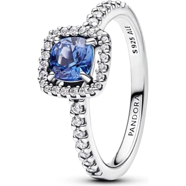 PANDORA Damen-Ring Funkelndes Quadrat, Silber mit blauen Zirkonia, Ringgröße 50/15,9 – Bild 1
