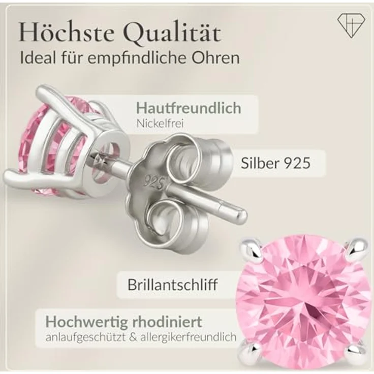 Hannah’s Treasures Ohrstecker Silber 925, Rund Zirkonia Ohrringe Stecker mit strahlendem Glitzern, rhodiniert, nickelfrei – Bild 4
