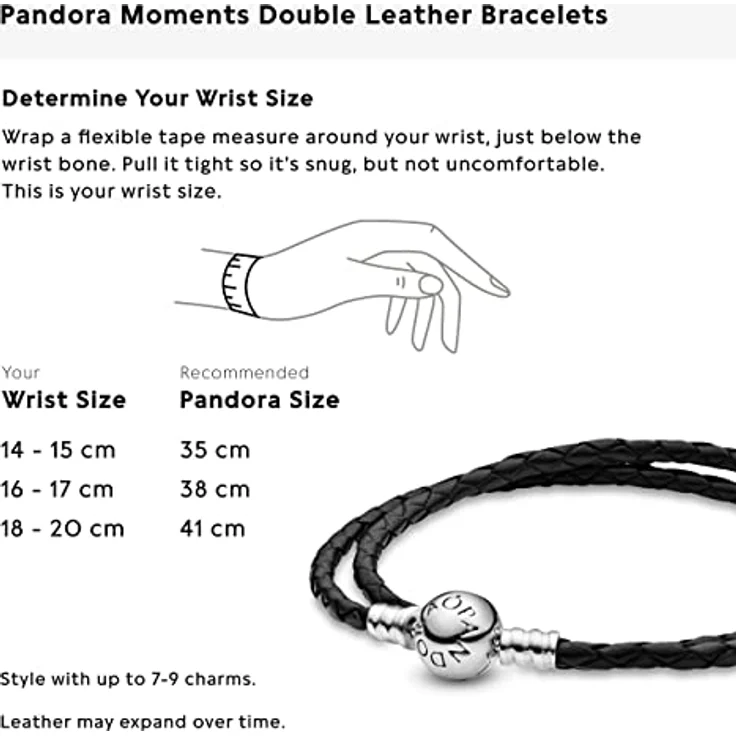 PANDORA Moments doppeltes schwarzes Lederarmband mit geprägtem Kugelverschluss aus Sterling-Silber, vielseitig kombinierbar, Größe: 41 cm – Bild 5