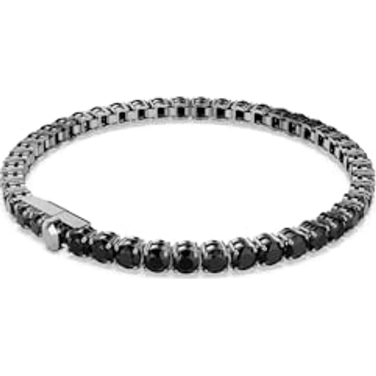 Swarovski Matrix Tennis Armband, Ruthenierte Armkette mit schwarzen Keramikelementen und Kastenverschluss, 15.5 cm – Bild 5