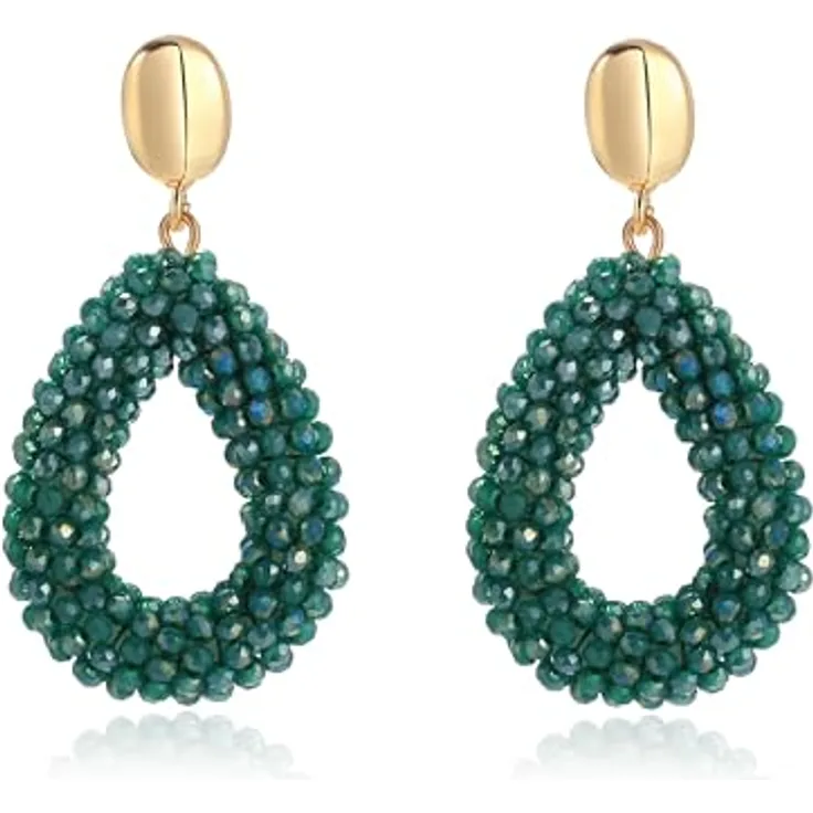 ROISE LADY Grün Boho Ohrringe hängend, tropfenförmige Reisperlen, leichte Damen-Ohrringe, eleganter Schmuck für Frauen
