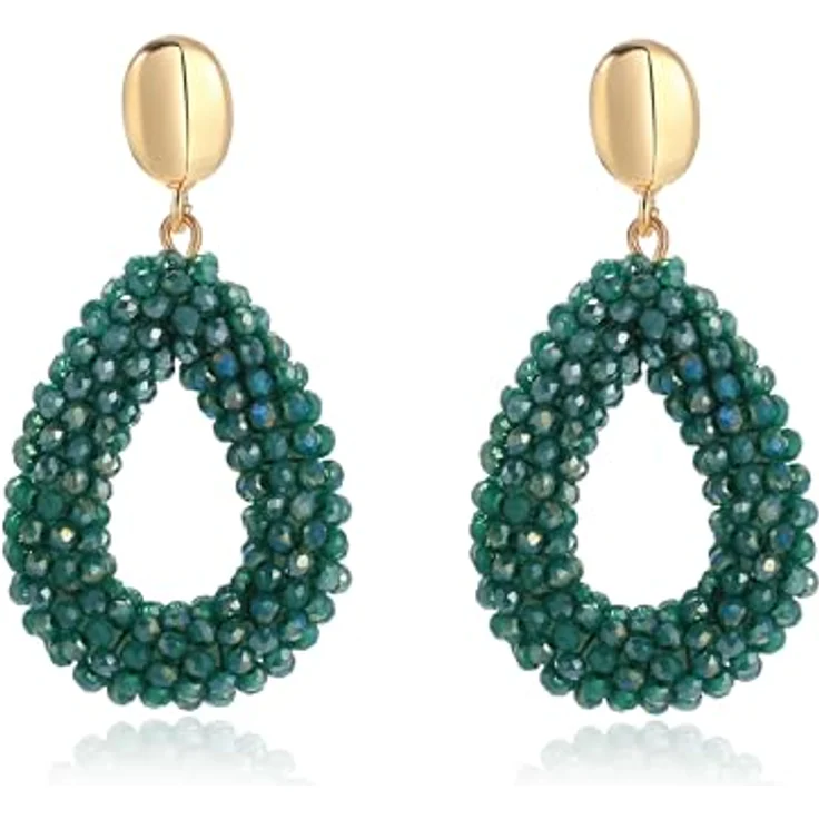 BREPINE Grün Boho Ohrringe, hängend mit tropfenförmigen Reisperlen, leicht und elegant, 2,09 Zoll Länge, modischer Schmuck für Damen – Bild 1