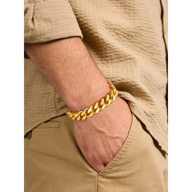 FindChic Gold Armband für Herren 12MM Breit, Kubanisches Glieder Link Armband, 21cm Länge, mit Geschenkbox – Bild 4