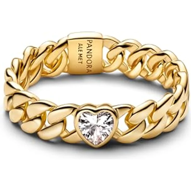 PANDORA Damenring Panzerkette mit Herz, goldfarben, Zirkonia, Ringgröße 62/19,7 – Bild 1