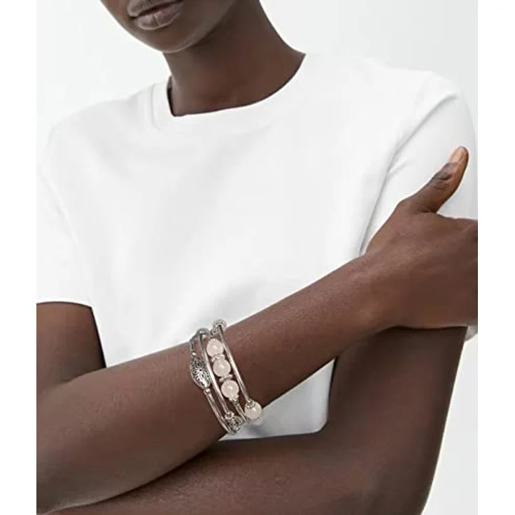 FULU AUTUMN Damen Boho Armband, Mehrschichtiges Perlen Silber Wickelarmband, Legierung, Exquisites Geschenk, 2,4 Zoll (6 cm), Weiß – Bild 4