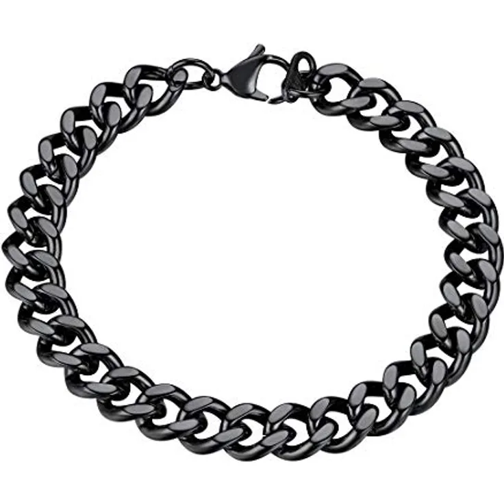 FindChic Herren Armband Schwarz Panzerkette aus Edelstahl, 9mm breit, 19cm lang, robustes Design für Hip Hop und Streetwear