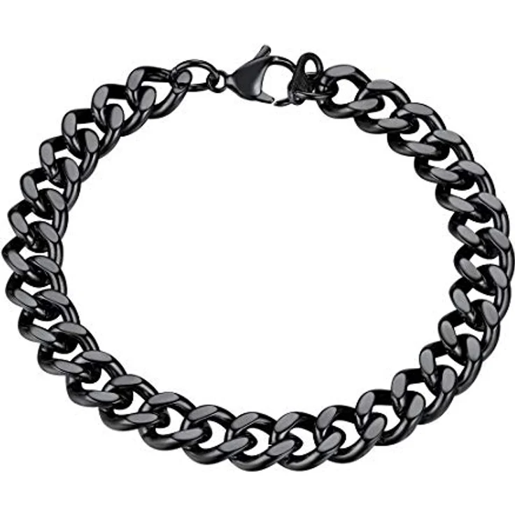 FindChic Herren Armband Schwarz Panzerkette aus Edelstahl, 9mm breit, 19cm lang, robustes Design für Hip Hop und Streetwear – Bild 1