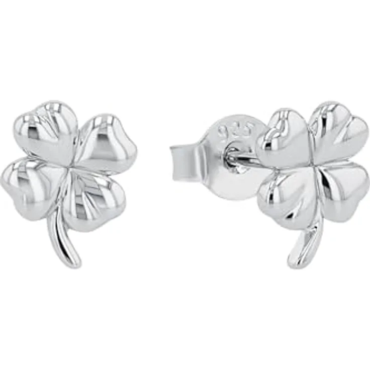 Amor 925 Sterling Silber Ohrstecker, Kleeblatt Design, 8 mm, Damen Ohrschmuck in Geschenkbox, 2016891
