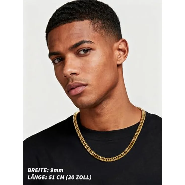 FindChic Panzerkette Herren Gold 9mm massiv 71cm Cuban Link Chain – Hochglanzpoliertes Metall, allergiefrei, mit Geschenkebox für Weihnachten und Valentinstag – Bild 3