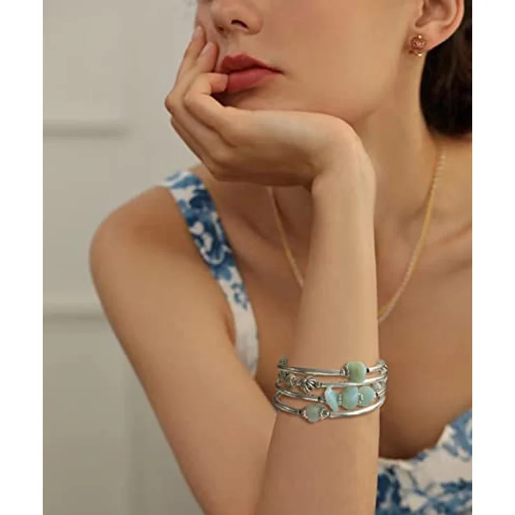 FULU AUTUMN Damen Boho Armband, mehrschichtiges Perlen Wickelarmband aus versilbertem Kupfer und Natursteinen, grün, ideal als Geschenk für Geburtstag und Muttertag – Bild 5