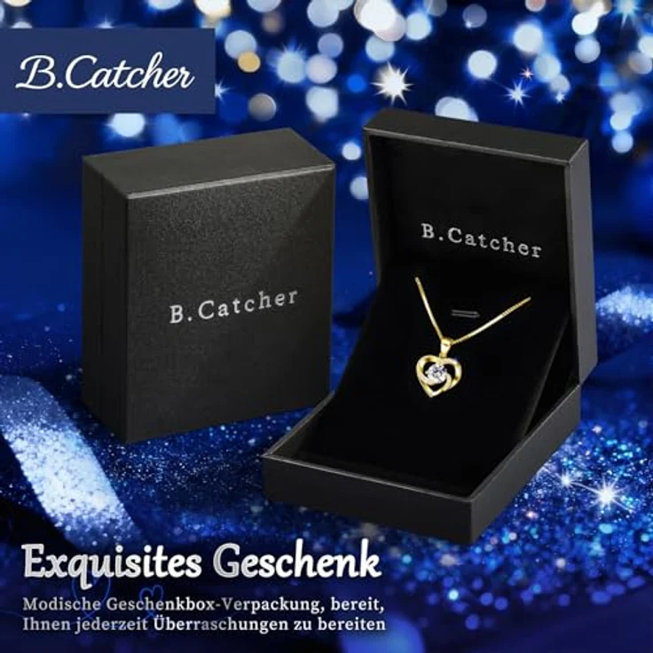 B.Catcher Silber 925 Herzkette Damen, Herzanhänger mit 5A Zirkonia, 45 cm, hypoallergen, elegantes Geschenk für Frauen – Bild 5
