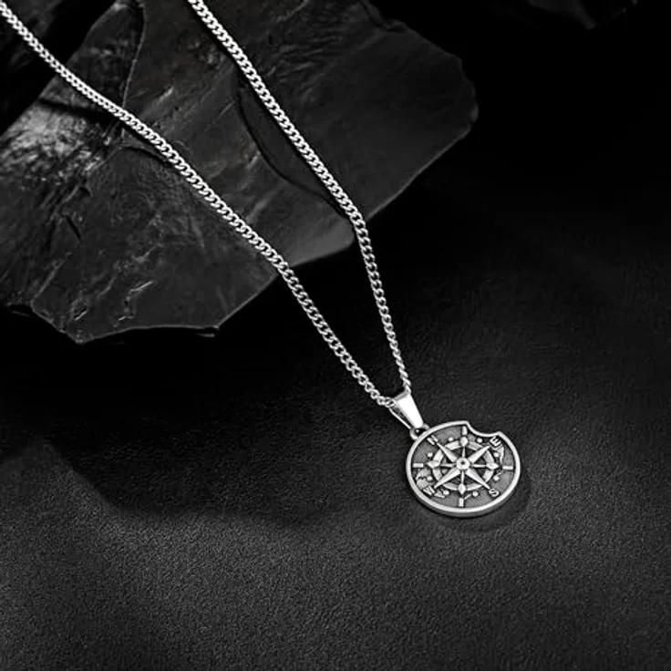 murtoo Vintage Silber Münze Kompass Anhänger für Herren, Halskette in Silber oder Gold, verstellbare Länge 50/60 cm, Unisex Schmuck – Bild 4