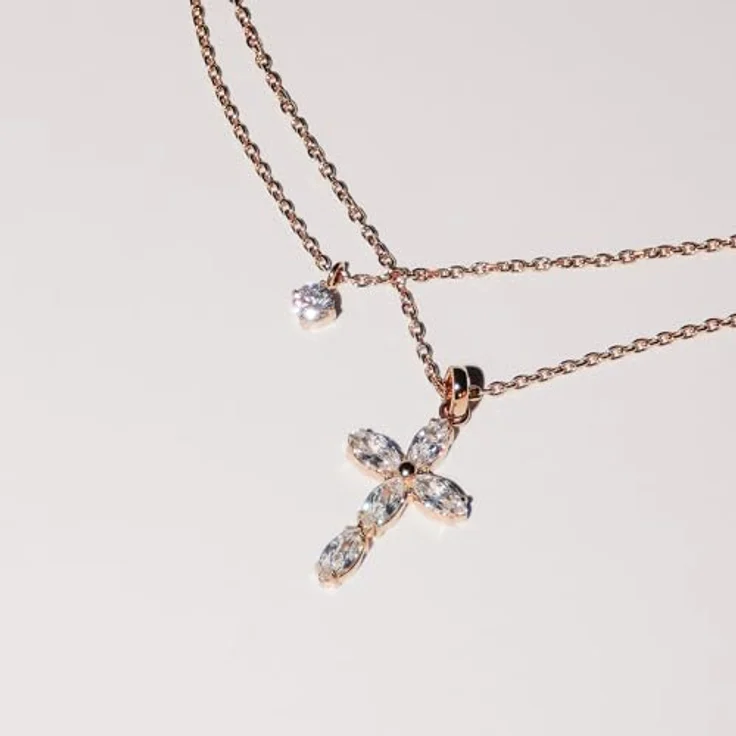 Tamaris Necklace, Halskette mit Kreuz-Anhänger aus Edelstahl, IP Roségold, verstellbar bis 47 cm, wasserfest & hautfreundlich – Bild 3