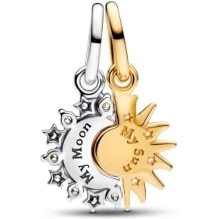 Pandora Charm „Sonne & Mond“ 763585C01, Freundschafts-Anhänger aus vergoldetem Metall und Sterling Silber, mit Zirkonia-Besatz – Bild 2