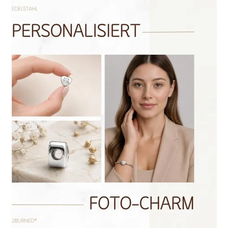 2Burned Personalisiert Foto Charm Liebes Herz aus Edelstahl 316, kompatibel mit Pandora Armband, süßes Kätzchen, wasserfest, 1,2 x 1,2 cm – Bild 4