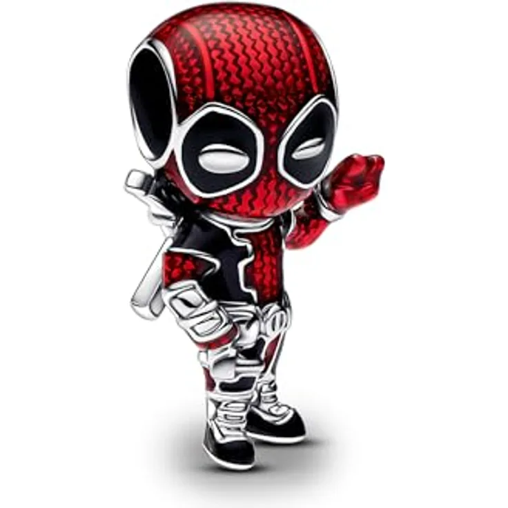 PANDORA Moments Marvel Deadpool Charm, Sterling Silber mit Metallic-Effekt und gewebtem Muster, kompatibel mit Moments Armbändern, 793360C01