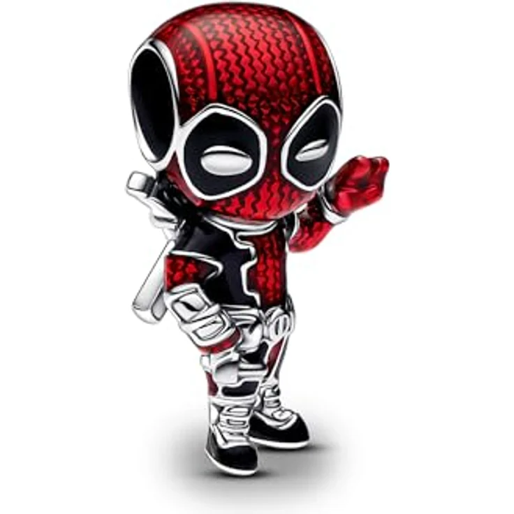 PANDORA Moments Marvel Deadpool Charm, Sterling Silber mit Metallic-Effekt und gewebtem Muster, kompatibel mit Moments Armbändern, 793360C01 – Bild 1