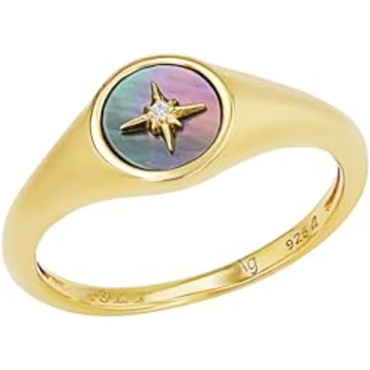 s.Oliver Damen Ring 925 Sterling Silber mit Zirkonia, Perlmutt und 3D Polarstern, in Schmuck Geschenk Box, 2036886