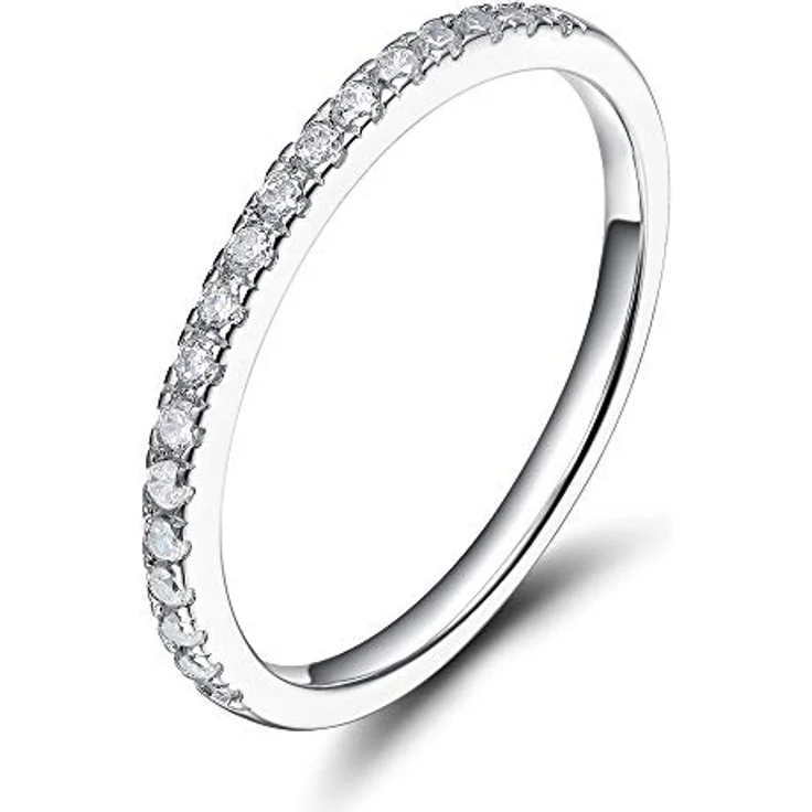 Zakk Eternity Ring Damen Ewigkeitsring Silber 925, schmaler Vorsteckring mit Zirkonia, ideal als Verlobungsring oder Trauring, Größe 54 (17.2) – Bild 1