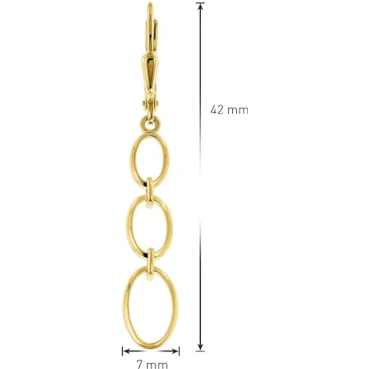 trendor Damen-Ohrringe 333 Gold Ohrhänger, modisches Design mit drei ovalen Ringen, 42 mm, inklusive Mikrofaser-Pflegetuch, elegante Geschenkidee – Bild 5