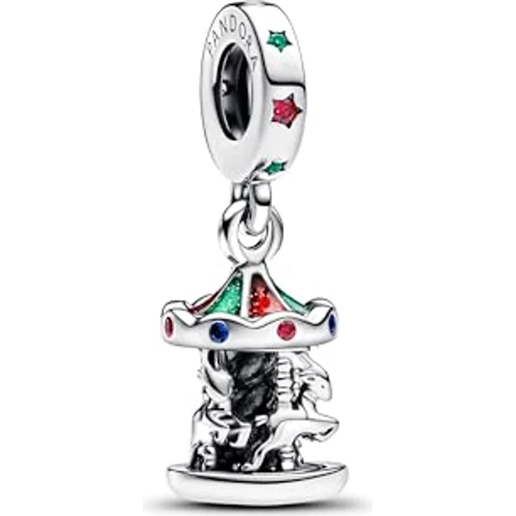 PANDORA Moments Drehendes Karussell Charm-Anhänger aus Sterling Silber mit Kristallen, beweglich, Weihnachtsmotiv – Bild 2