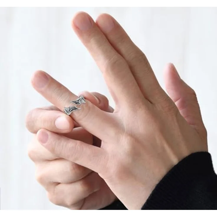 KONFEN Flügel Herren Ring, Wikinger Verstellbarer Ring aus hypoallergenem Material, Silber, Vintage Hip Pop Offenes Design für Herren mit einzigartiger Textur – Bild 2
