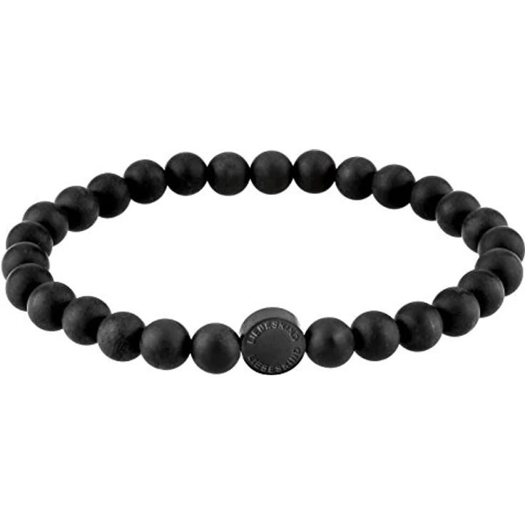 LIEBESKIND Berlin Black Onyx-Beadsarmband, Zugarmband aus Edelstahl plattiert, 17 cm, schwarz – Bild 1