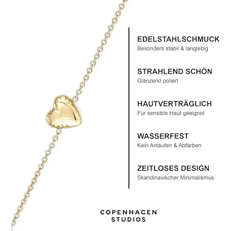 Copenhagen STUDIOS Bracelet Balloon Hearts, filigranes Damenarmband aus poliertem Edelstahl mit Herzanhänger, verstellbare Länge, wasserfest, silber – Bild 3