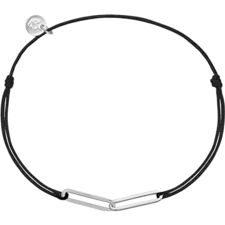 GLANZSTÜCKE MÜNCHEN Damen Armband 925/- Sterling Silber rhodiniert mit schwarzem Textilarmband und Chunky-Chain-Element, flexibel von 15 bis 22 cm