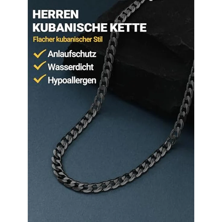 PROSTEEL Herren Panzerkette, 46 cm lange kubanische Edelstahl Gliederkette, 6 mm breit, schwarz – Bild 3