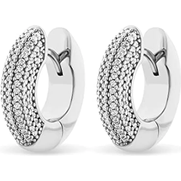 JETTE Creolen GLAM 88601467, Silber 925 mit weißen Zirkonia-Steinen, breite Form