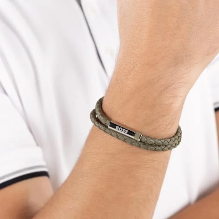 BOSS Herren-Armband, Nylonkordel mit Magnetverschluss, Edelstahl, Schwarz, 190 mm Innenumfang – Bild 3
